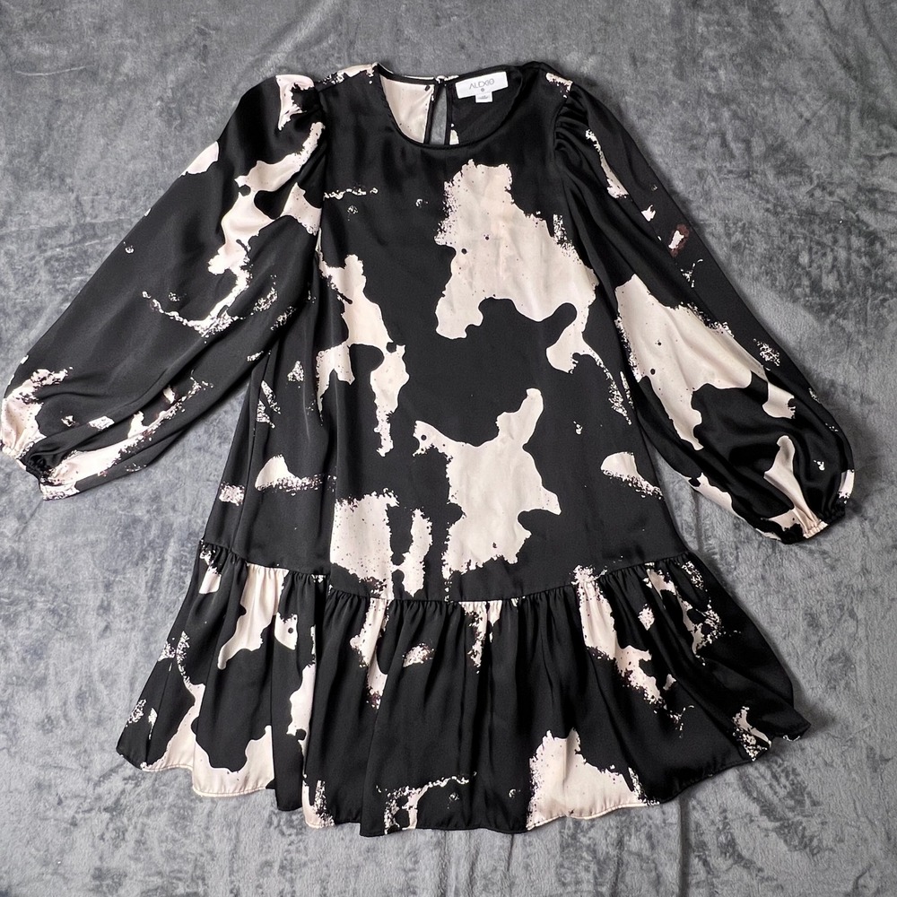 Alexis for Target Cow Print Lantern Sleeve Mini Dress Black White XS 251011662